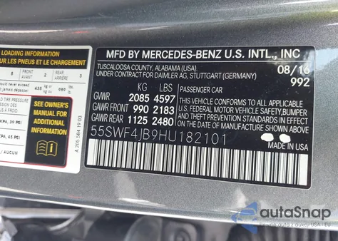 2017 Mercedes-Benz C 300 Luxury/Sport from USA, damaged, VIN 55SWF4JB9HU182101